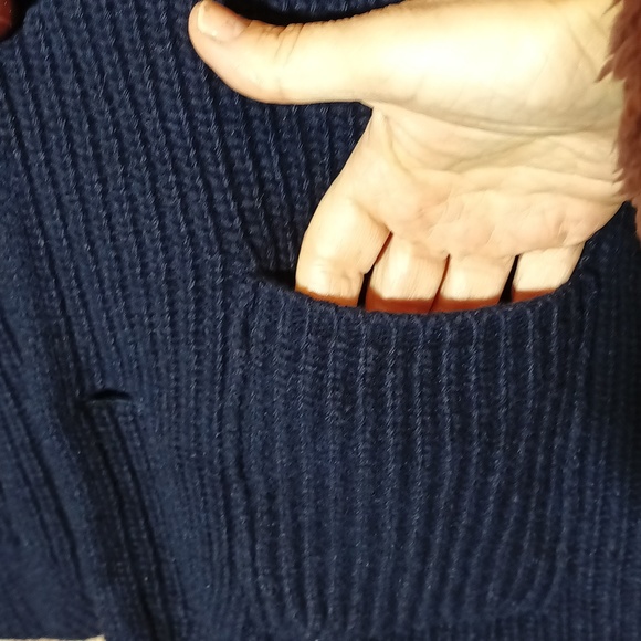 Italy Brunella Gori wool blend fisherman knit men's navy cardigan M - Picture 4 of 11